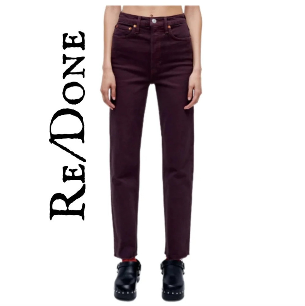 Re/Done Womens Washed Plum Denim 70s Ultra High Rise Stove Pipe Jeans Sz 31*